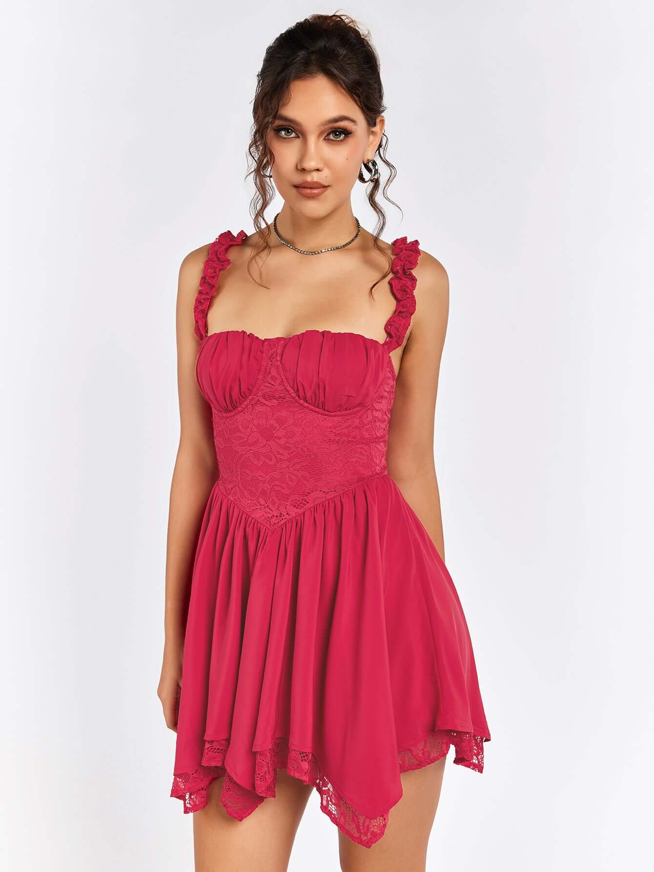 Lace Ruched Chiffon Dress - Dricka