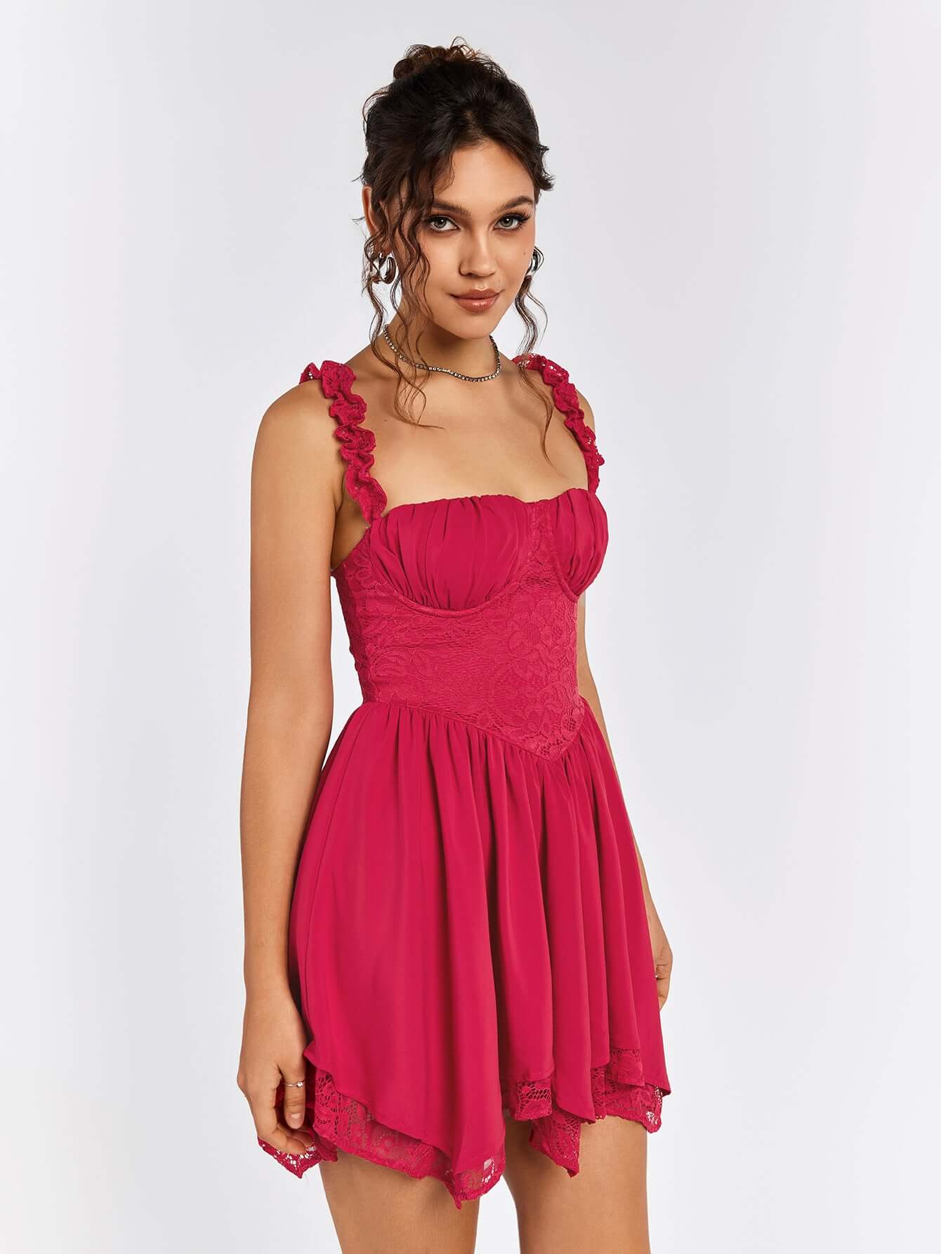 Lace Ruched Chiffon Dress - Dricka