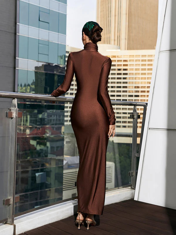 High Neck Long Sleeve Bodycon Dress - Judy