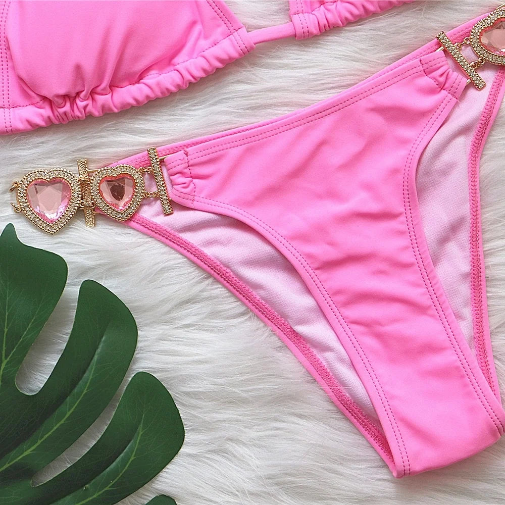 Heart Rhinestones Bikini Set - Lover