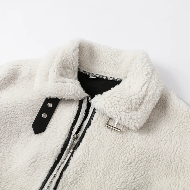 Lamb Plush Coat Turn-down Collar - Yana