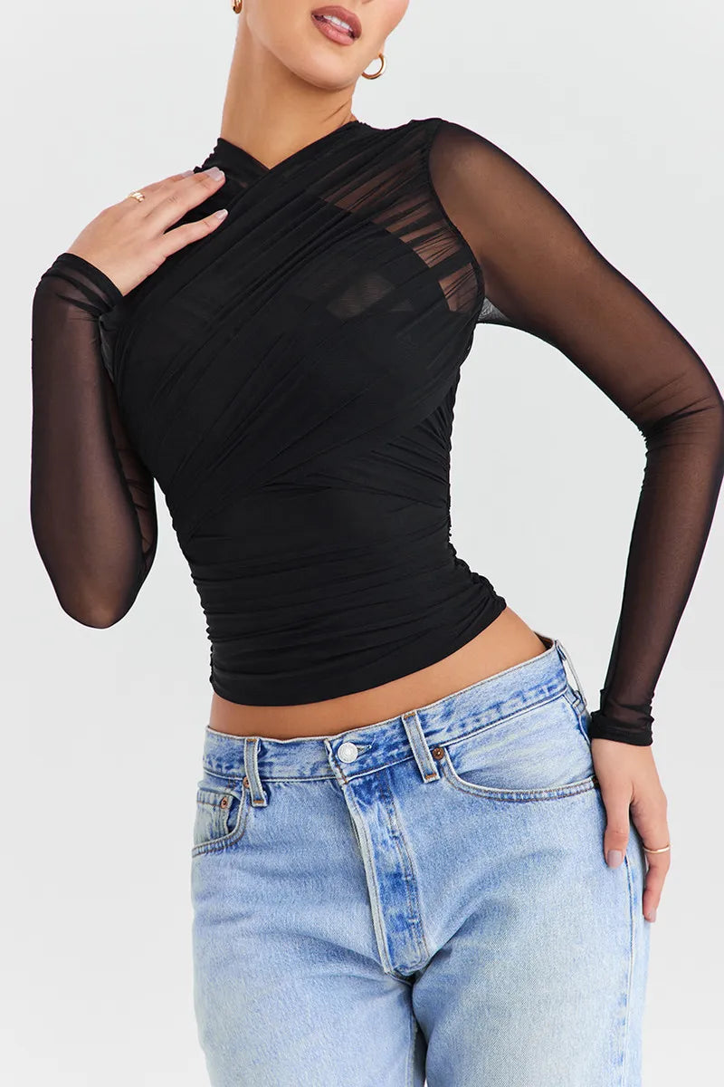 Sheer Mesh Long Sleeve Tops - Jenna