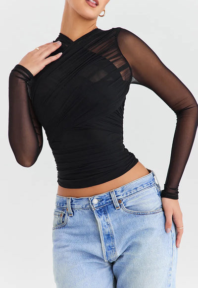 Sheer Mesh Long Sleeve Tops - Jenna