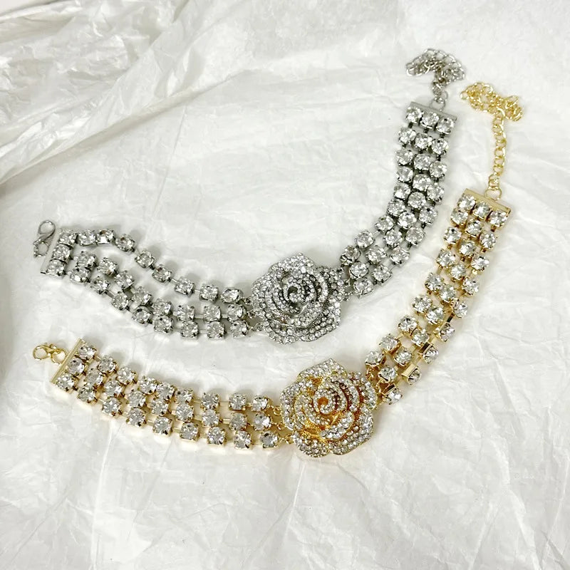 Shiny Rhinestone Rose Choker - Cassia