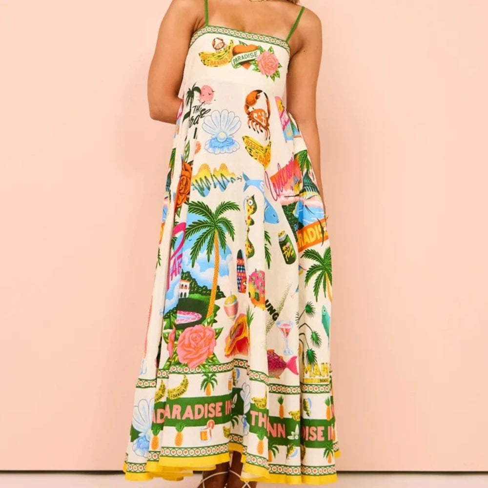 Spaghetti Printed Strap Dress - Ravana