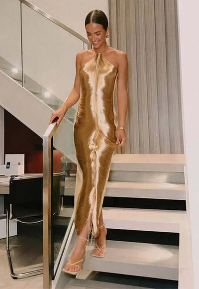 Sexy Metallic Hanging Neck Dress - Alexa