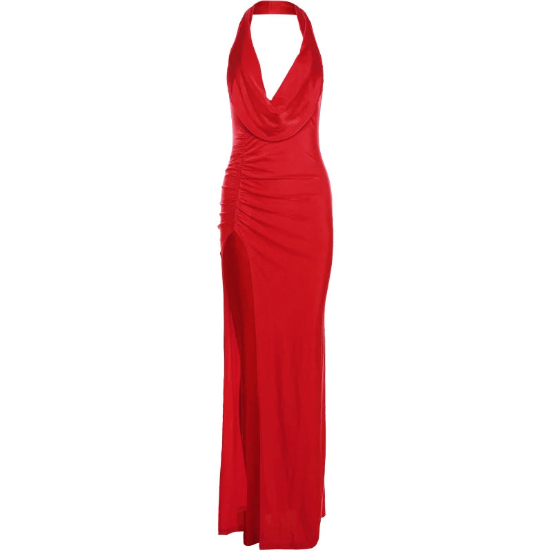 Deep V-Neck Halter Slit Dress - Katelyn