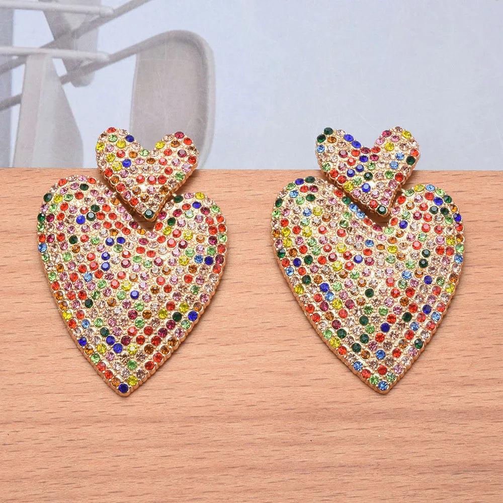 Heart Crystal Rhinestone Earrings - Ginna