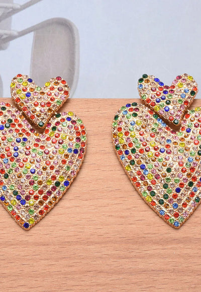 Heart Crystal Rhinestone Earrings - Ginna