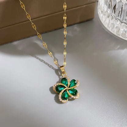 Green Zircon Flowers Pendant Necklace - Garden