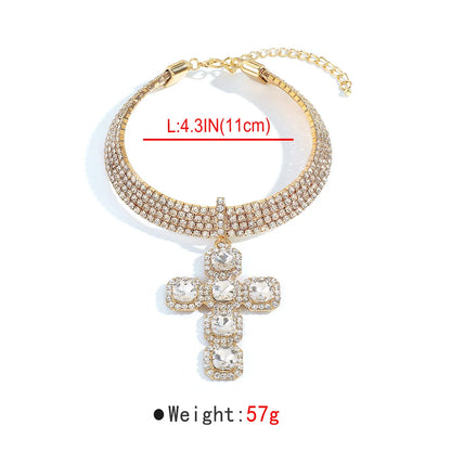 Rhinestone Cross Pendant Choker - Nolah