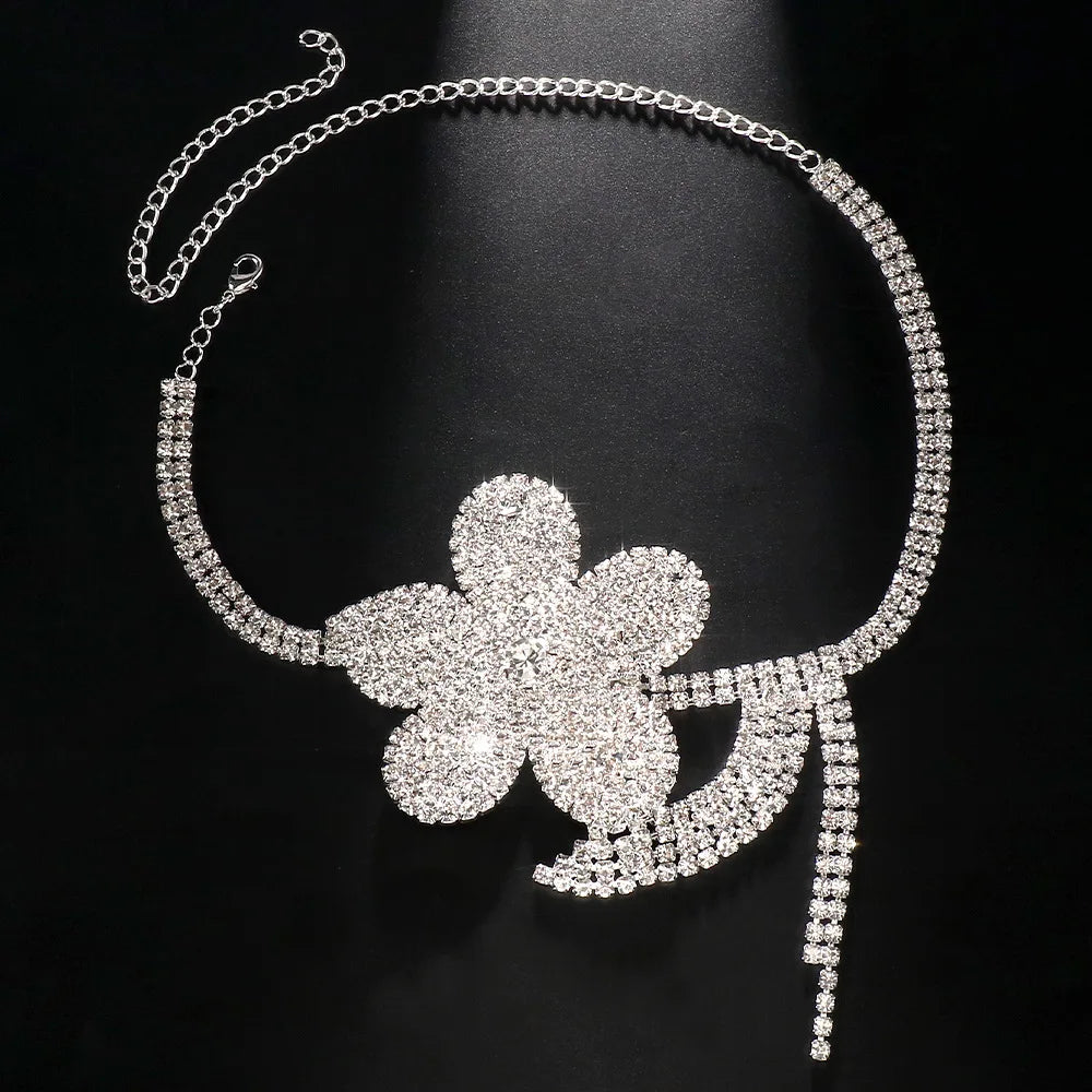 Rhinestone Big Flower Choker - Rosie