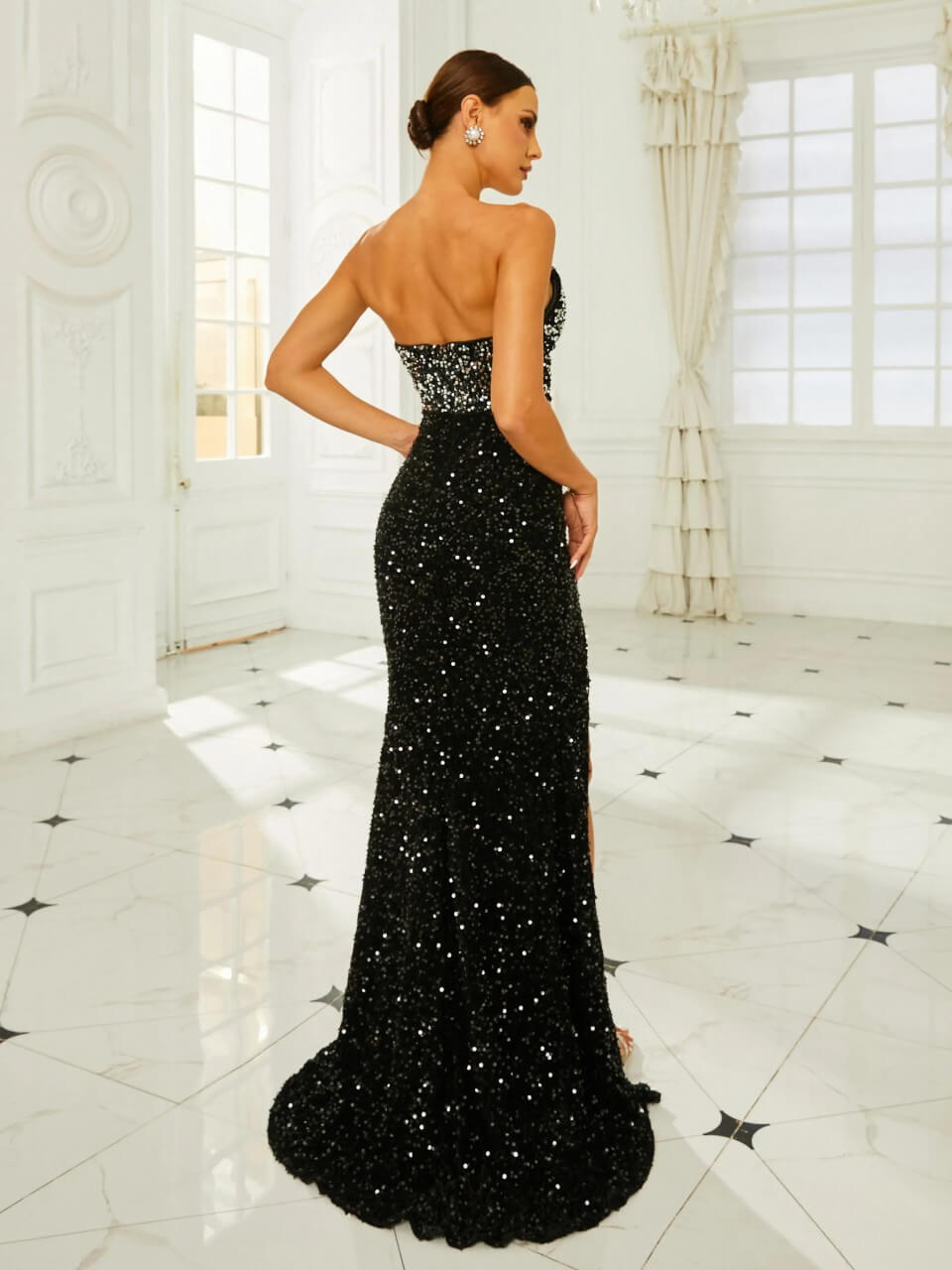 Black Sequin Split Dress - Gillian