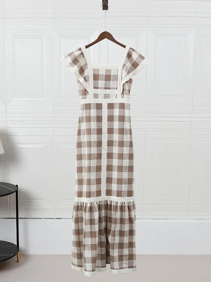 Plaid Patchwork Maxi Dresses - Mayce