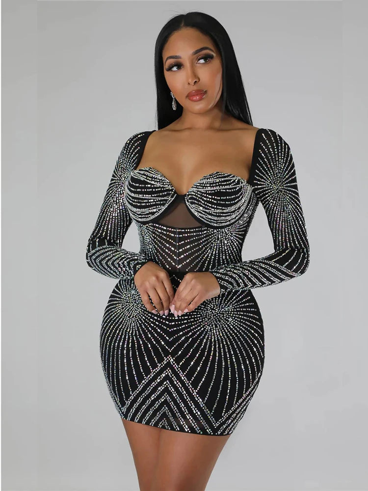 Rhinestone Bodycon Dress - Wellie