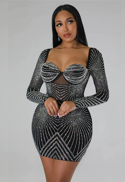 Rhinestone Bodycon Dress - Wellie