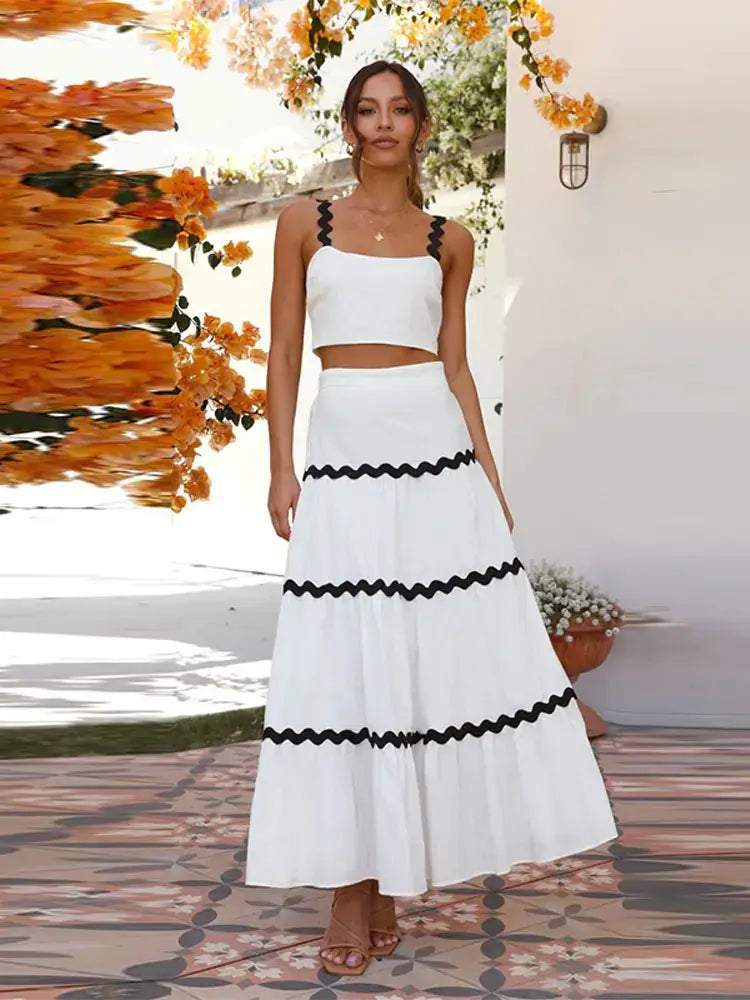 Contrast Stripe Tube Top Skirt Sets - Alina