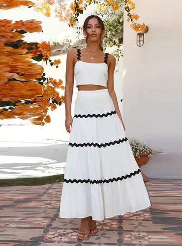 Contrast Stripe Tube Top Skirt Sets - Alina