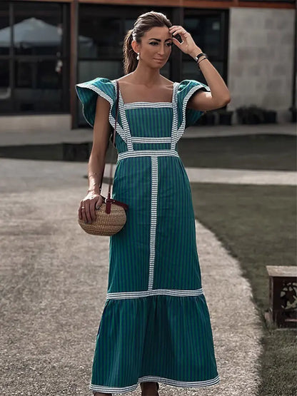 Plaid Patchwork Maxi Dresses - Mayce