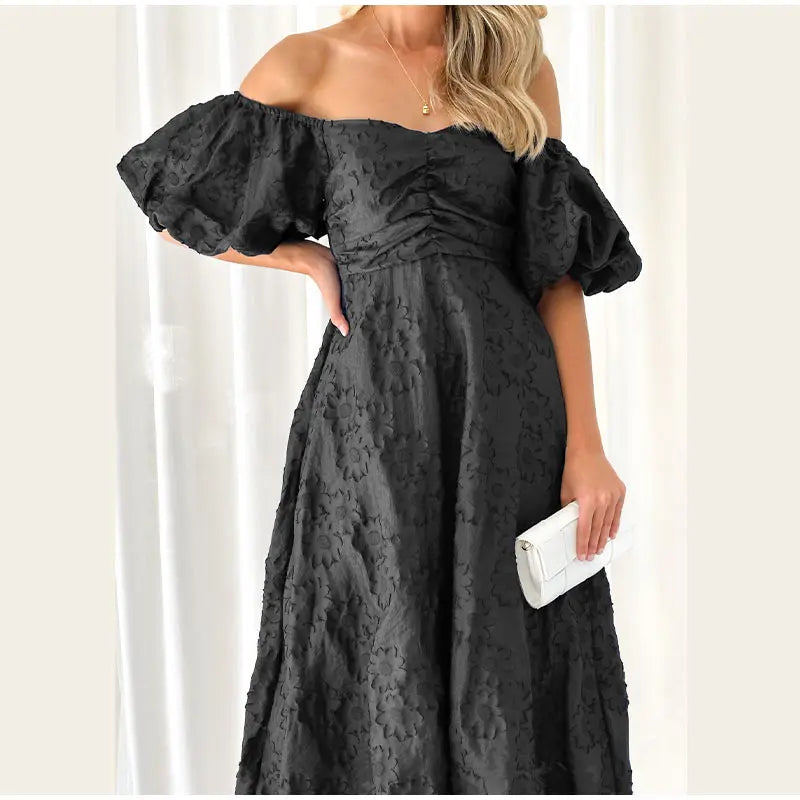 Jacquard Puff Sleeve Dress - Lirio