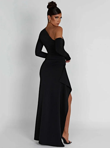 Oblique Shoulder Split Dress - Dalia