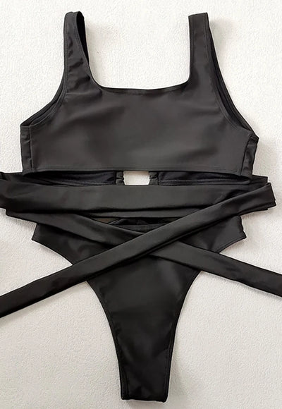 Sexy Black Knotted One Piece Swimsuit - Clea