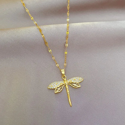 Stainless Steel Dragonfly Pendant Necklace - Nature