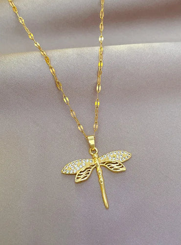 Stainless Steel Dragonfly Pendant Necklace - Nature