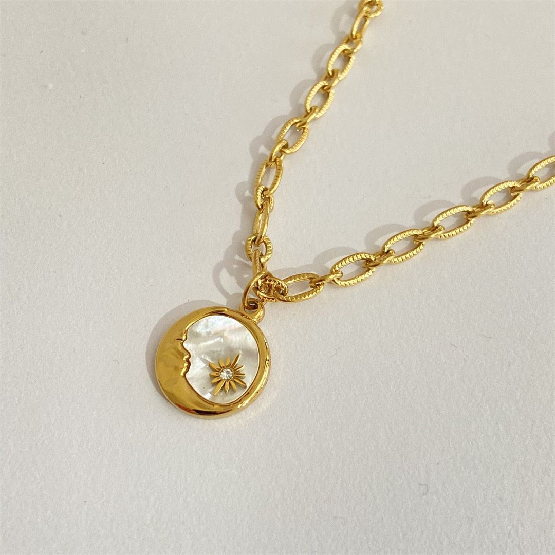 Sun and Moon Pearl Necklace - Sky