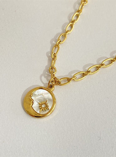 Sun and Moon Pearl Necklace - Sky