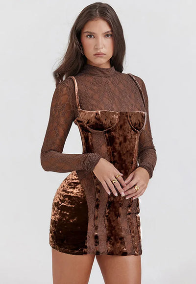 Sexy Lace Velvet Elegant Dress - Wendy