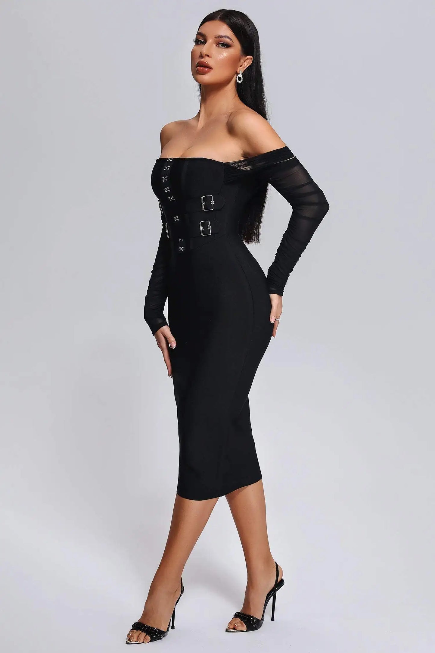 Long Sleeve Sexy Off the Shoulder Dress - Hellen