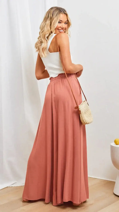 Summer Wide Leg With Elastic Waistband Pants - Alina