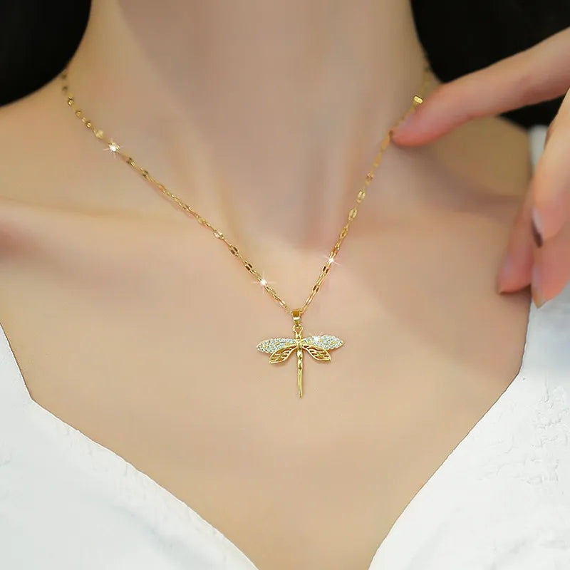 Stainless Steel Dragonfly Pendant Necklace - Nature