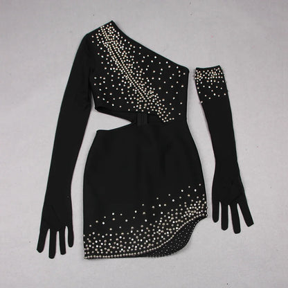 One Shoulder Beaded Glove Dress - Glicia