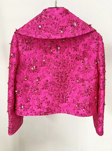 Design Beaded Floral Jacquard Trimmed Jacket - Hanna