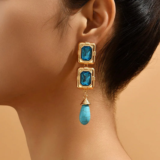 Turquoise Drop Stone Earring - Damien