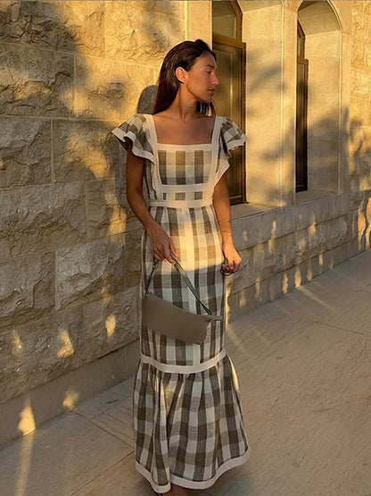 Plaid Patchwork Maxi Dresses - Mayce