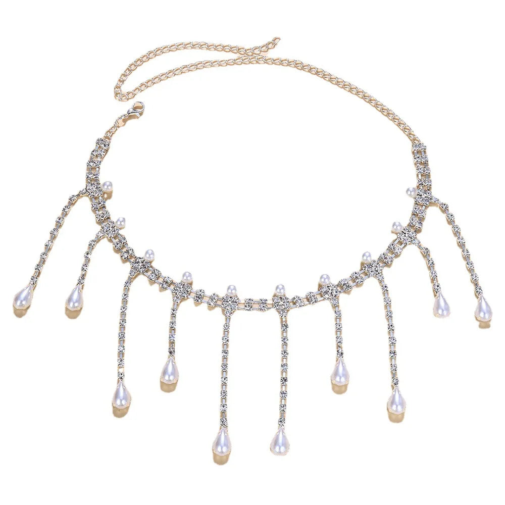 Crystal Pearl Tassels Choker - Keira