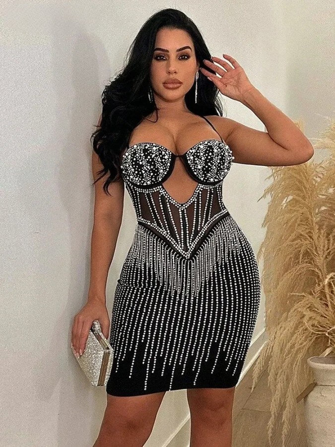 Rhinestone Transparency Dress - Adila