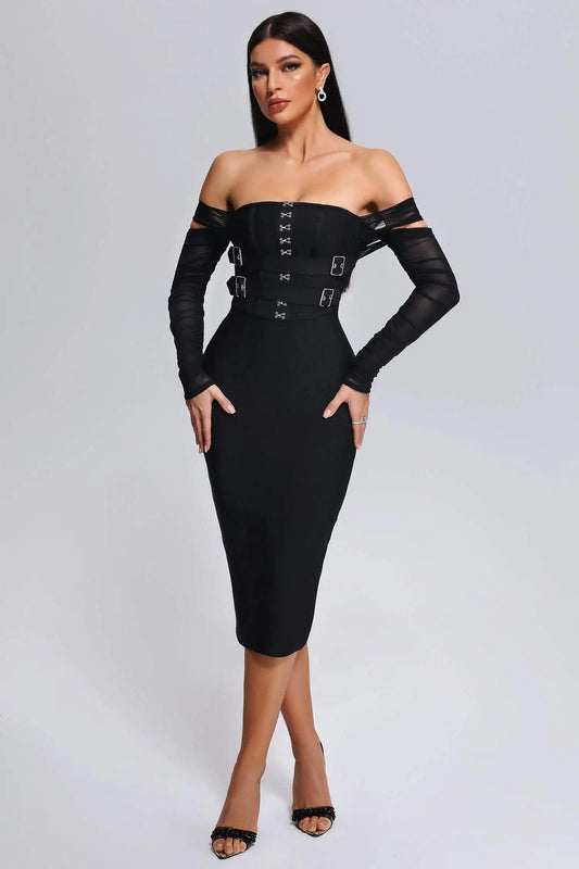 Long Sleeve Sexy Off the Shoulder Dress - Hellen