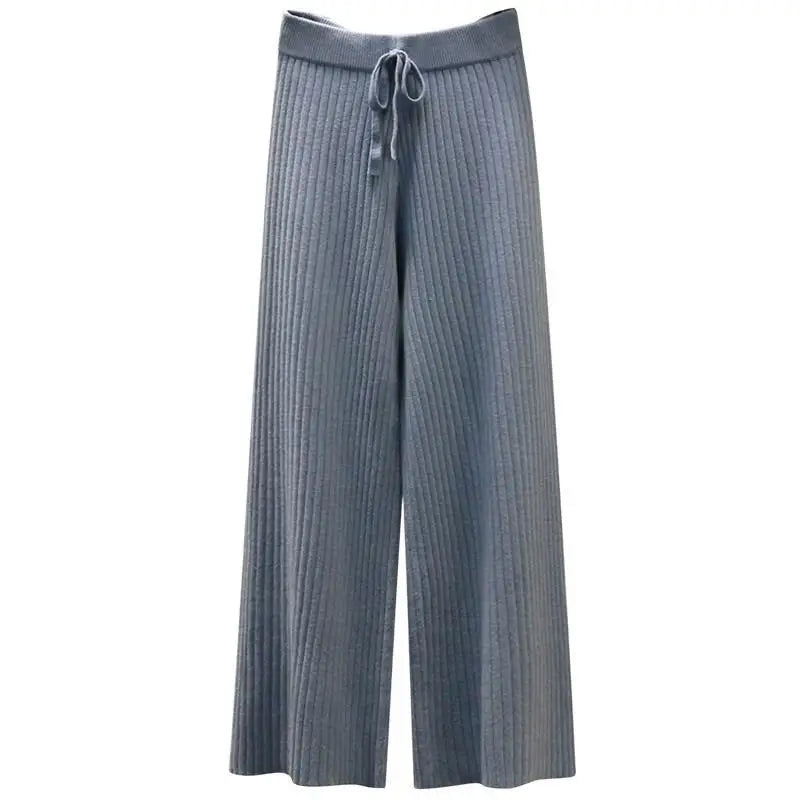 Draped Wide Leg Knit Pants - Emily