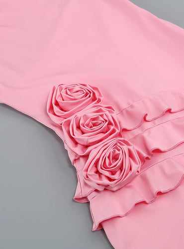 Irregular 3D Flower Ruffles Dress - Denise