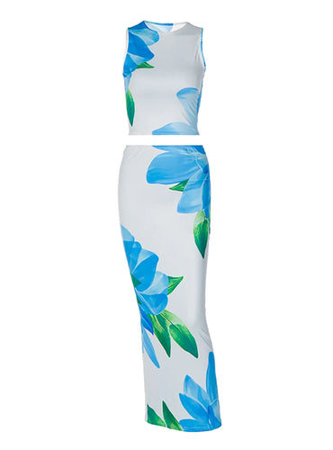 Print Flower Top Tank Maxi Skirt - Maui