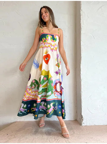 Elegant Print Colorful Maxi Dress - Cartagena