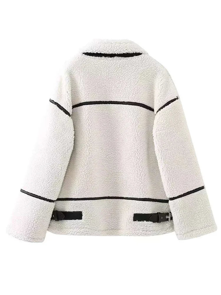 Lamb Plush Coat Turn-down Collar - Yana