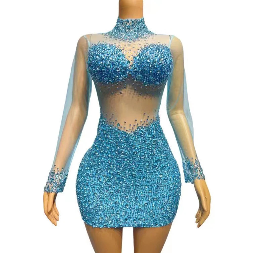 Mesh Crystal Mini Dress - Ryacinth