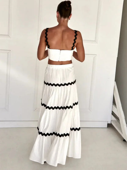 Contrast Stripe Tube Top Skirt Sets - Alina