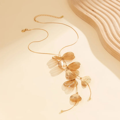 Leaf Petals Charm Long Necklace - Aria