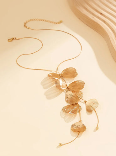 Leaf Petals Charm Long Necklace - Aria